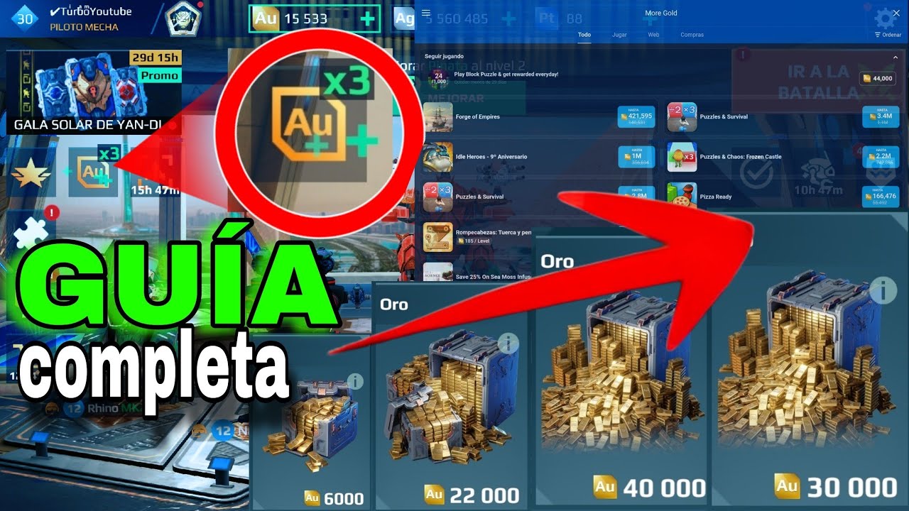 Turb0commander's tweet card. GUÍA COMPLETA:✅️CONSIGUE ORO POR TIEMPO LIMITADO DE 1K A 2.5 M ORO |...