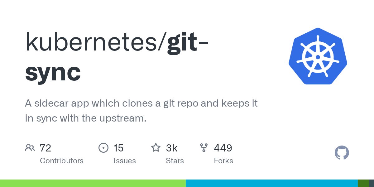 NaveenS16's tweet card. A sidecar app which clones a git repo and keeps it in sync with the upstream. - kubernetes/git-sync
