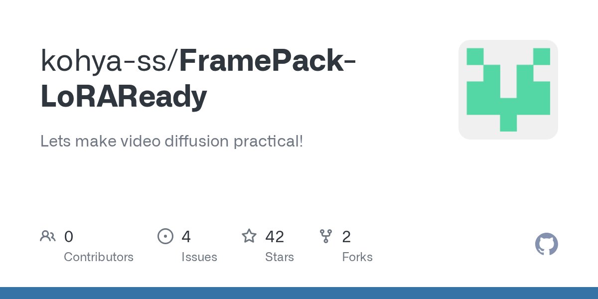 kohya_tech's tweet card. Lets make video diffusion practical! Contribute to kohya-ss/FramePack-LoRAReady development by creating an account on GitHub.