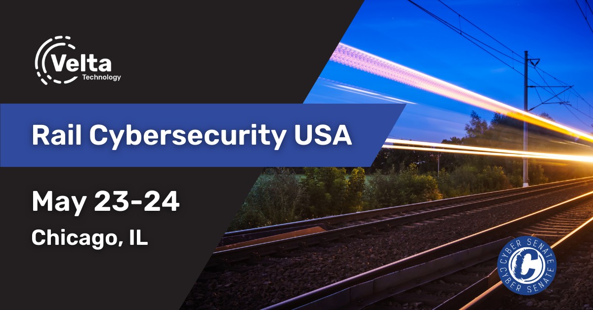 VeltaTechnology's tweet card. The Velta Technology team will be at the Rail Cyber Security Conference in Chicago next week along with Cisco. Stop by the Cisco booth to talk about the TSA Security Directive, the challenges of IoT...
