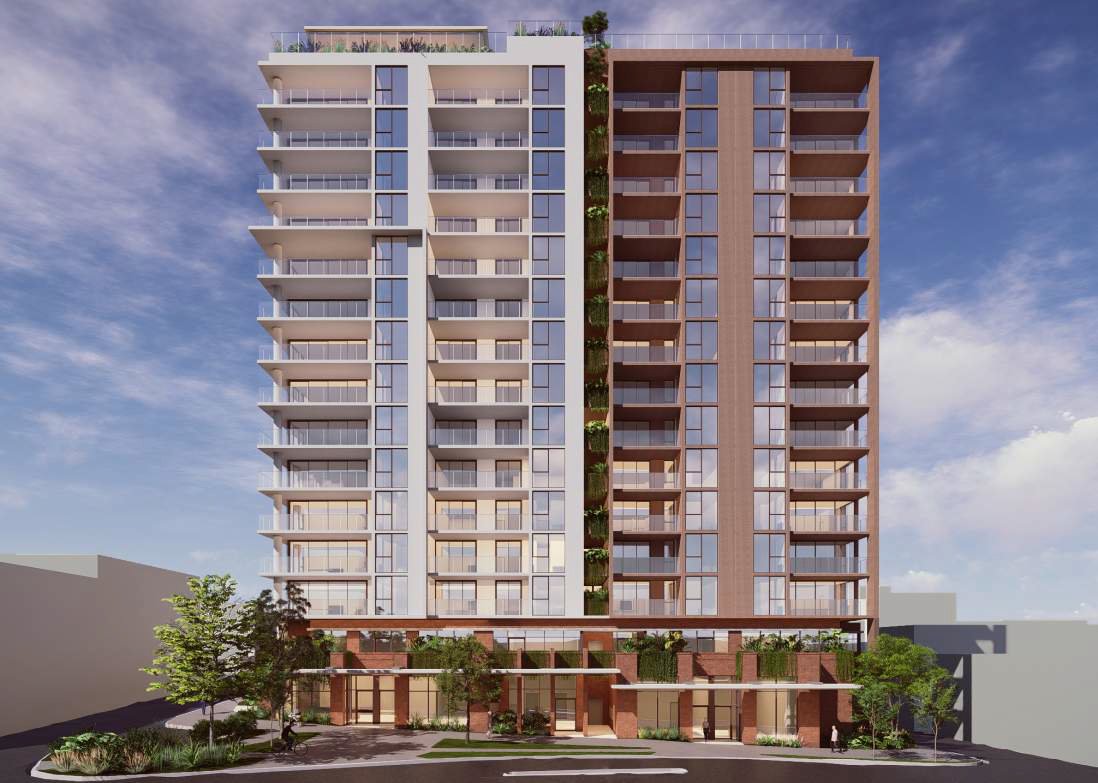 brisdevelopment's tweet card. A development application has been submitted by Stockwell for a 16-storey residential building located at 33 Vulture Street, West End.