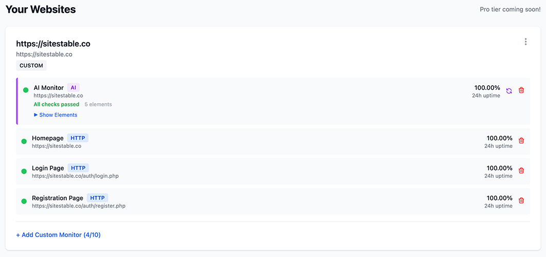 sitestable's tweet card. AI-powered monitoring that checks if your site actually works, not just if it loads.