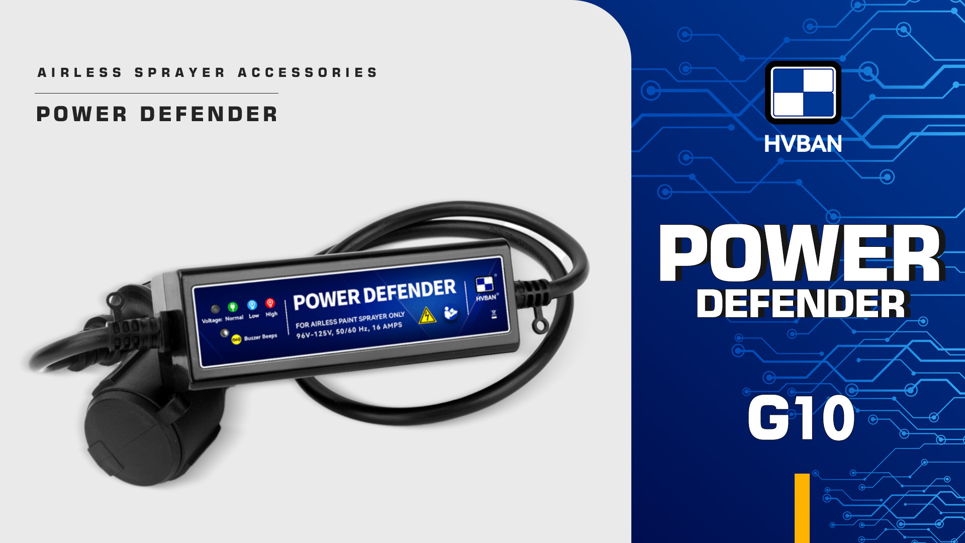 HVBAN2023's tweet card. The Best Electrical Surge Protection for your airless sprayer is here. Discover the HVBAN G10 Power Defender, a smart device with real-time LED/buzzer alerts that automatically cuts power during...