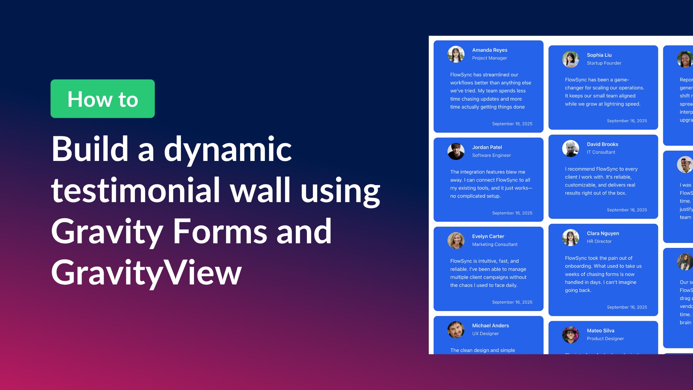 GravityView's tweet card. In this tutorial, I’ll show you how to build a dynamic testimonial wall that updates automatically as new testimonials are submitted.  Using Gravity