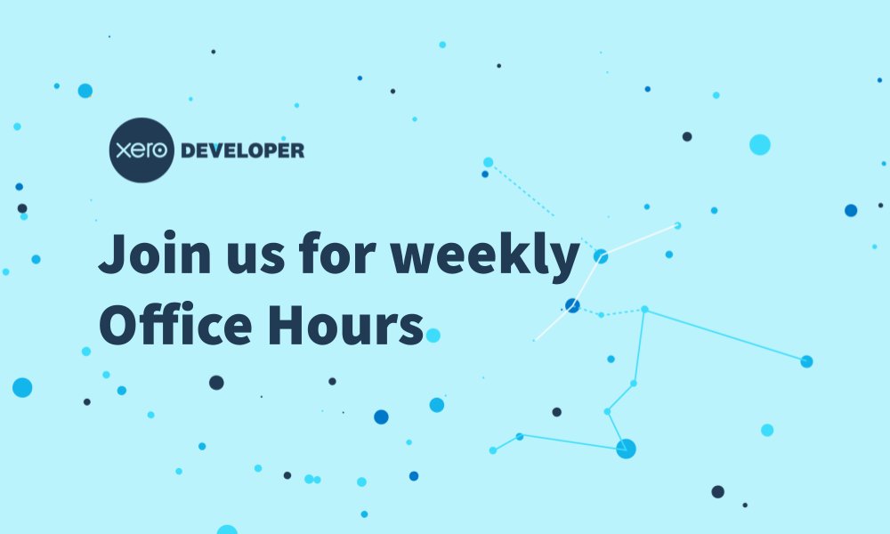 XeroAPI's tweet card. Connect with the Xero Developer team to get some quick answers in our Office Hours, a weekly online meeting.