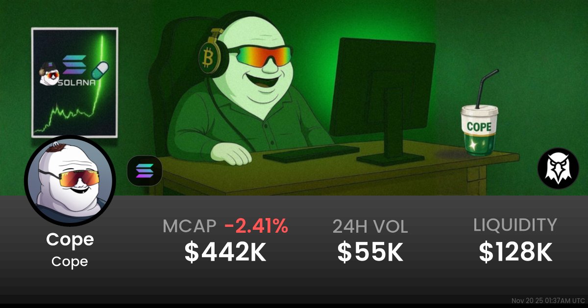 CopeCoping's tweet card. $0.0004562 Cope (Cope) realtime price charts, trading history and info - Cope / SOL on Solana / PumpSwap