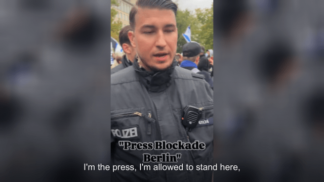 JVoiceLiberatio's tweet card. Pro-Palestinian media particularly targeted Today, 16 September, German police in Berlin blocked journalists working for international media from accessing a pro-Israel rally to report on the comme…