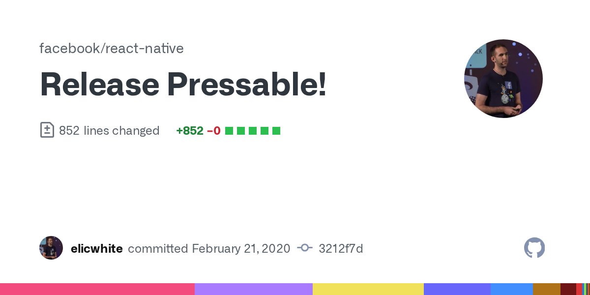 developerravi92's tweet card. Summary: *Pressable* is a component which is intended to replace the Touchable* components such as *TouchableWithoutFeedback* and *TouchableOpacity*. The motivation is to make it easier to create c...