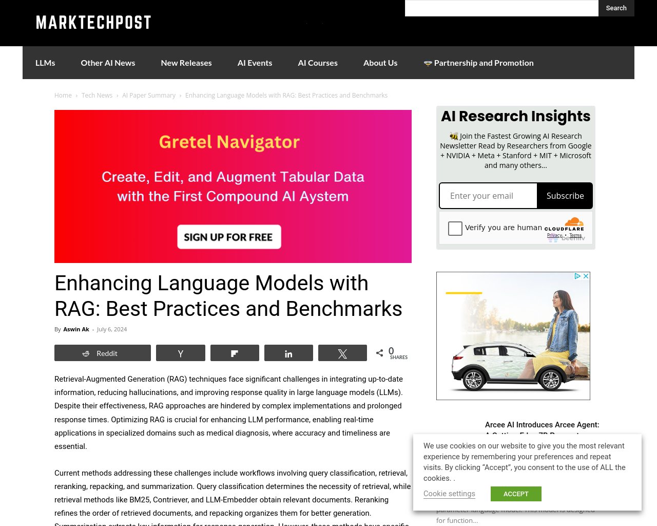 managetech_inc's tweet card. RAG技術は、最新情報の統合、幻覚の削減、および大規模言語モデル（LLM）における応答品質の向上において課題を