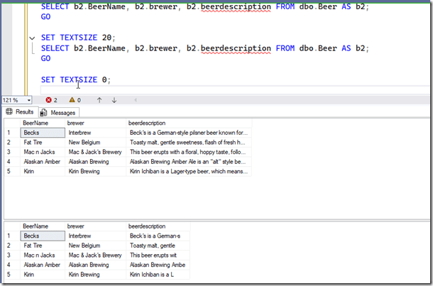 dschelte's tweet card. There is a SET command in SQL Server that changes how much data is returned from some fields. This short post shows what I learned about the SET TEXTSIZE command.Another post for me that is simple …