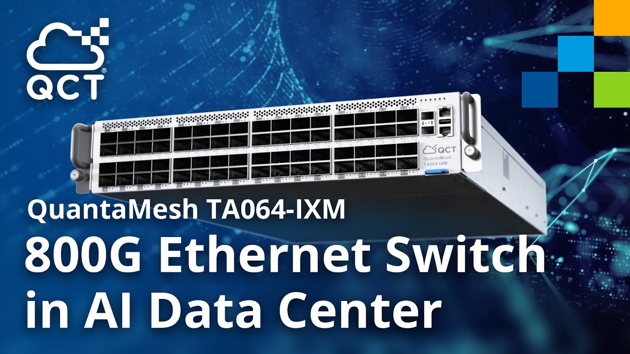 QuantaQCT's tweet card. QuantaMesh TA064-IXM: 800G Ethernet Switch in AI Data Center