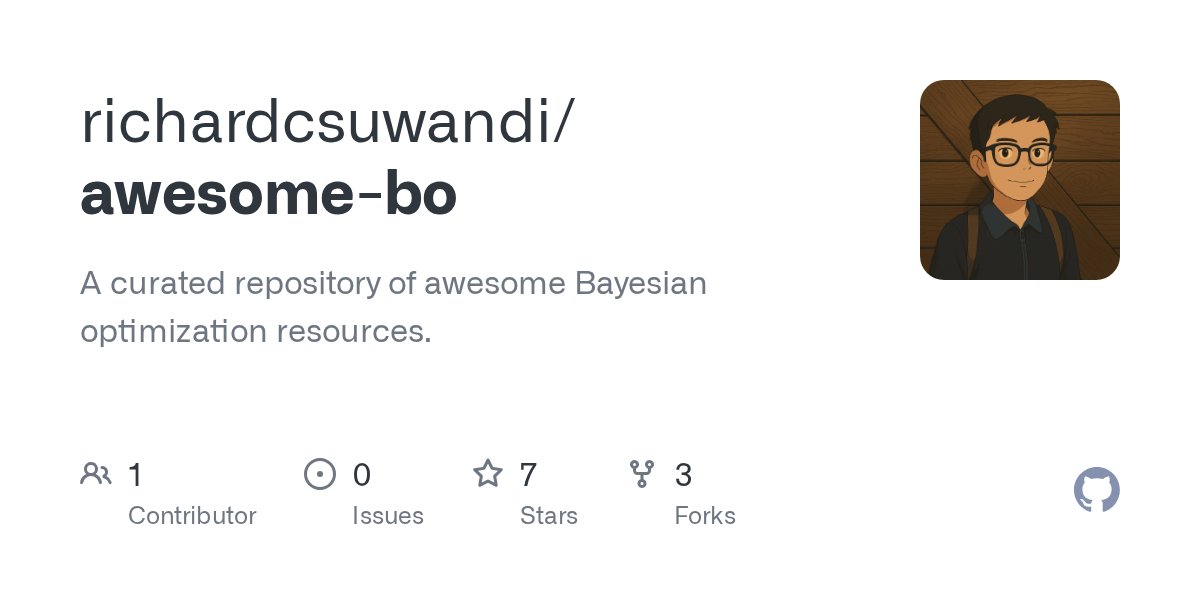 richardcsuwandi's tweet card. A curated repository of awesome Bayesian optimization resources. - richardcsuwandi/awesome-bo