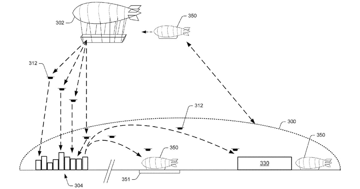 HongboS's tweet card. Airships planned to store products and act as bases for delivery drones