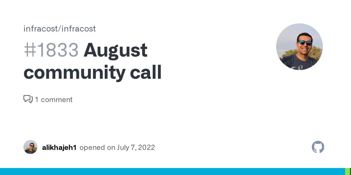 AliKhajeh's tweet card. Topics We're going to cover the following topics (5mins each): Quick intros Support for private Terraform registry modules Demo of VSCode extension project cost tree Demo of Infracost Cloud'...