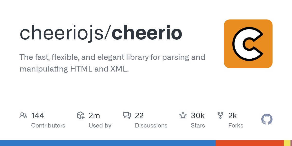 saiqulhaq's tweet card. The fast, flexible, and elegant library for parsing and manipulating HTML and XML. - cheeriojs/cheerio