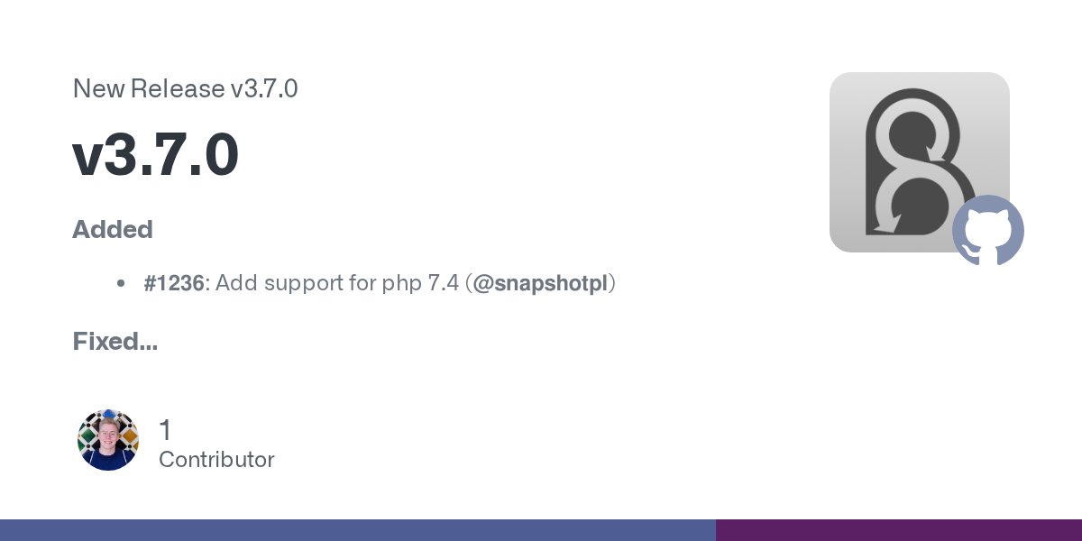 pamilme's tweet card. Added #1236: Add support for php 7.4 (@snapshotpl) Fixed #1270: Fix issues with PHP version handling in build (@Sam-Burns) #1282: Updated the year on Changelog dates (@choult) #1284: Restore PHP...
