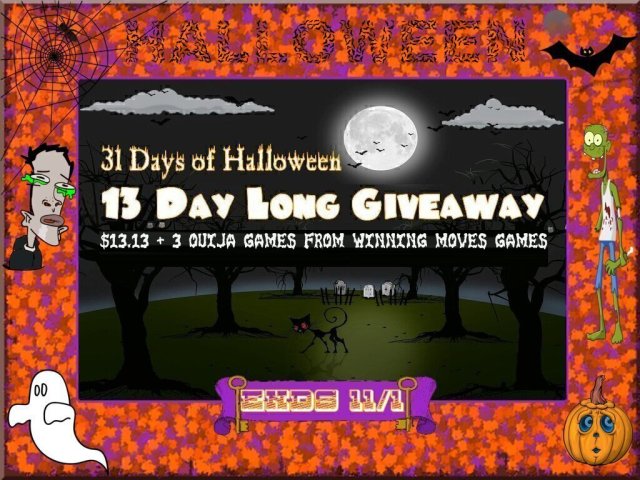 Versatileer's tweet card. G I V E A W A Y   E N D E D This was a Versatileer Exclusive Giveaway: See the WINNERS Page@ @Versatileer Presents the 13 Day Long: $13.13 Cash & 3 x Ouija/13 Dead End Halloween #Giveaway 31 Da…