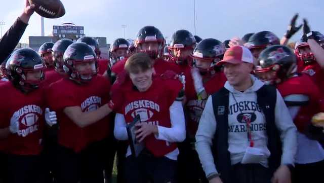 MuskegoGridiron's tweet card. Muskego High School's "Warriors Trick and a Treat" was the Operation Football Level 2 Play of the Week.