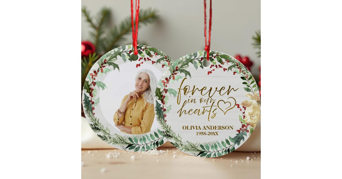 LilyPatyIdeas's tweet card. ntroducing the "Forever in Our Hearts" Wreaths Photo Memorial Ceramic Ornament, a heartfelt way to honor and remember your loved ones. This beautiful ornament is easy to personalize; simply add your...