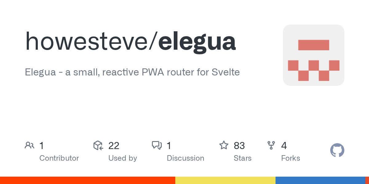 howesteve's tweet card. Elegua - a small, reactive PWA router for Svelte. Contribute to howesteve/elegua development by creating an account on GitHub.
