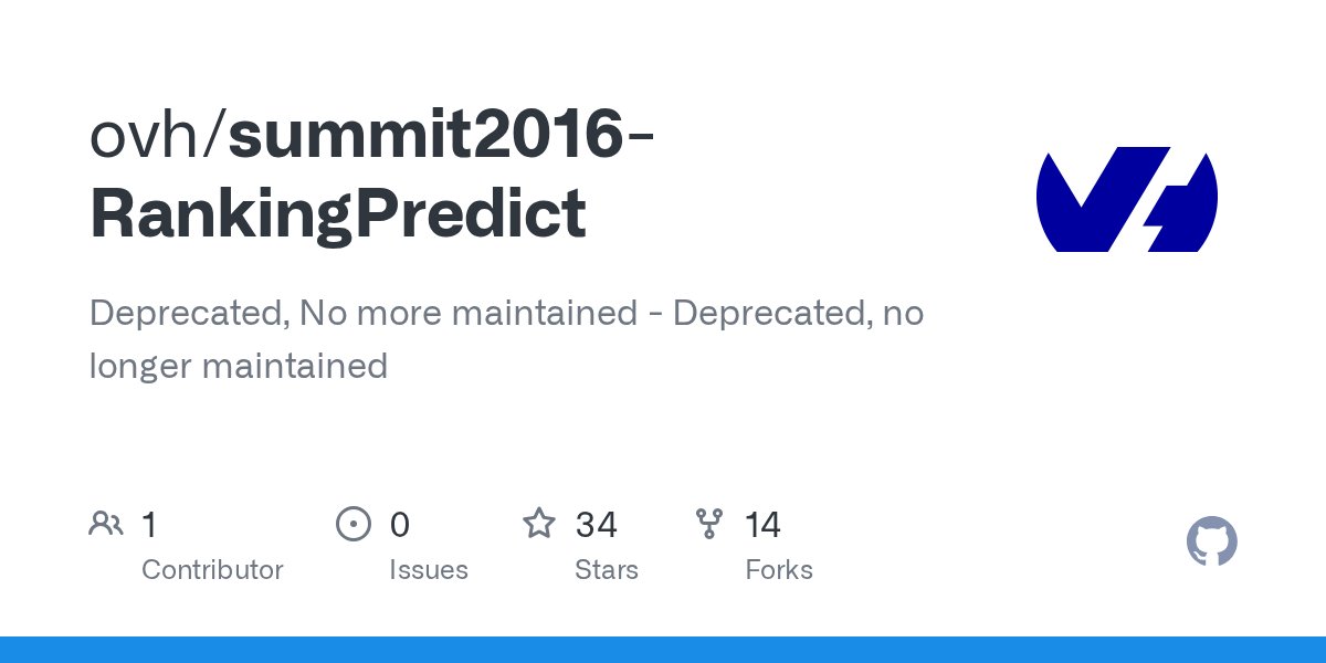 Remibacha's tweet card. Deprecated, No more maintained - Deprecated, no longer maintained - GitHub - ovh/summit2016-RankingPredict: Deprecated, No more maintained - Deprecated, no longer maintained