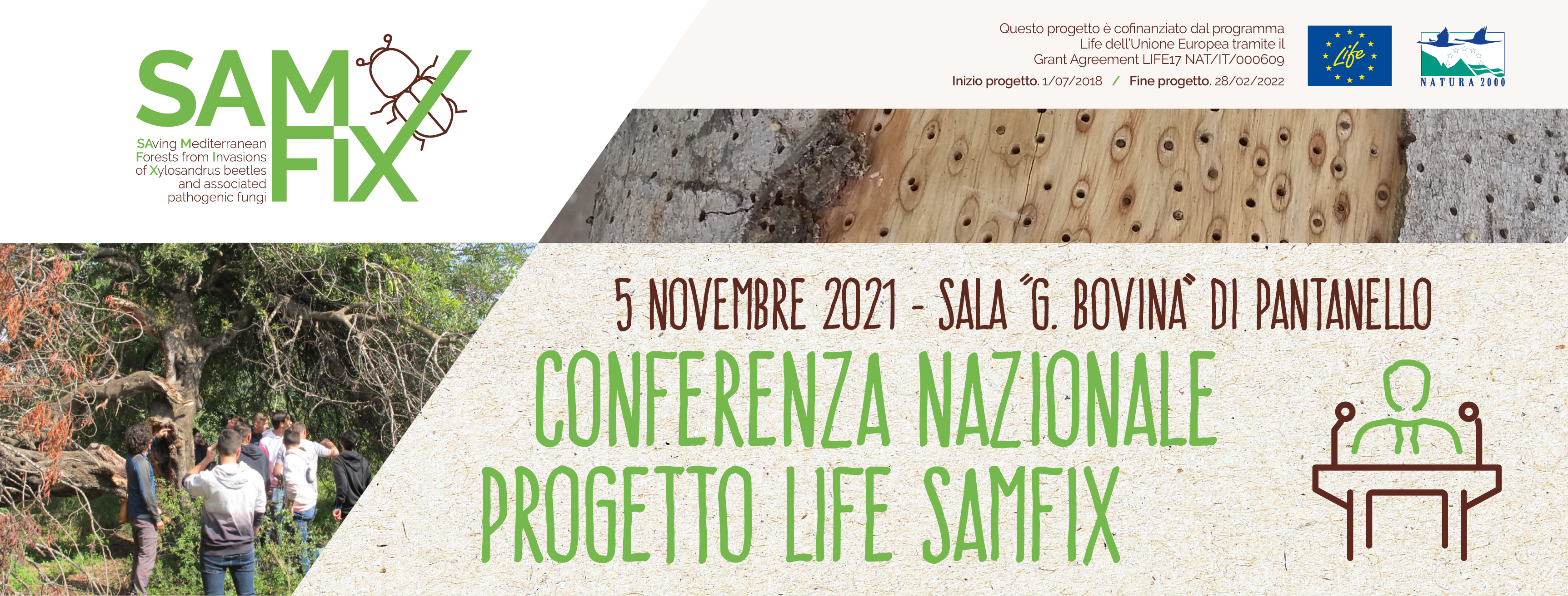 LifeSamfix's tweet card. Il giorno 5 Novembre 2021 presso la Sala “G.Bovina” dell’Oasi di Pantanello si terrà la Conferenza Nazionale del progetto LIFE SAMFIX (SAving Mediterranean Forests from Invasion of Xylosandrus...