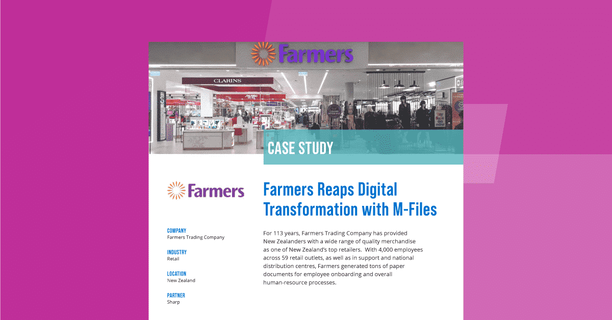 M_Files's tweet card. By deploying M-Files, Farmers’ HR advisors can easily process payroll and review documents anywhere, anytime, enhancing efficiency and flexibility.