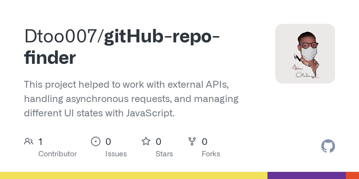 0x3fcc's tweet card. This project helped to work with external APIs, handling asynchronous requests, and managing different UI states with JavaScript. - Dtoo007/gitHub-repo-finder