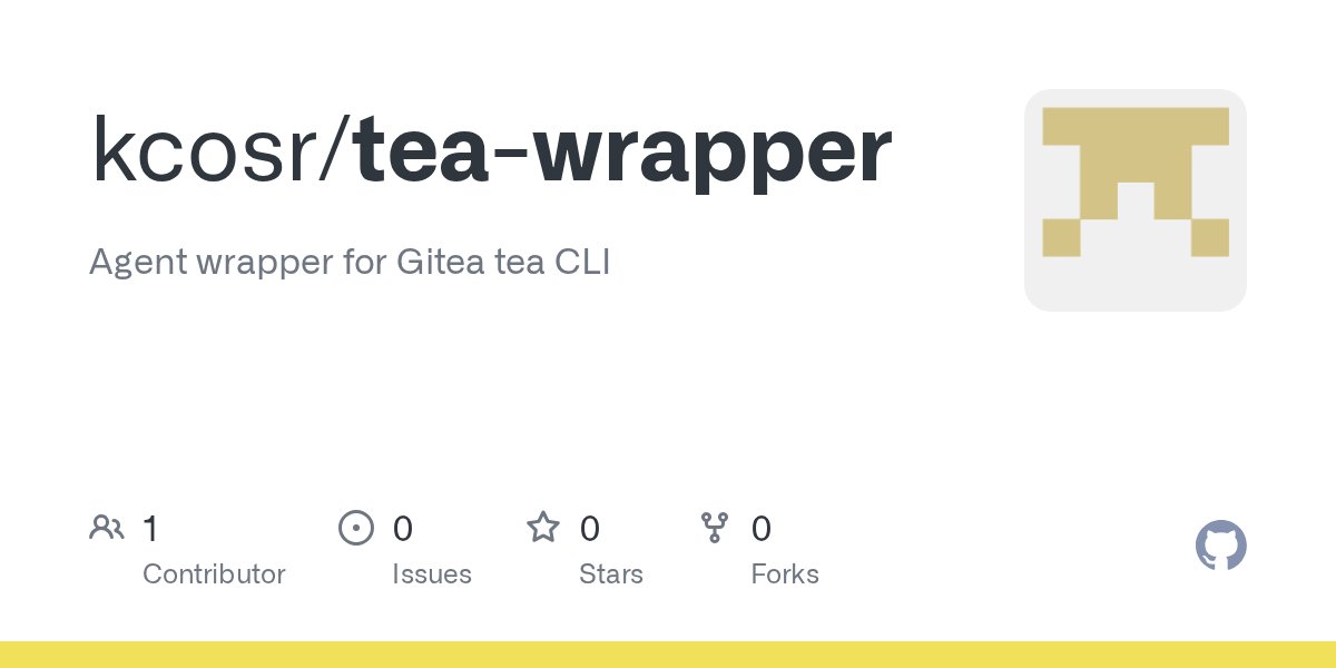 kcosr's tweet card. Agent wrapper for Gitea tea CLI. Contribute to kcosr/tea-wrapper development by creating an account on GitHub.