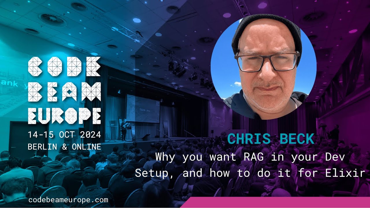 CodeBEAMio's tweet card. Why you want RAG in your Dev Setup, and how to do it for Elixir -...