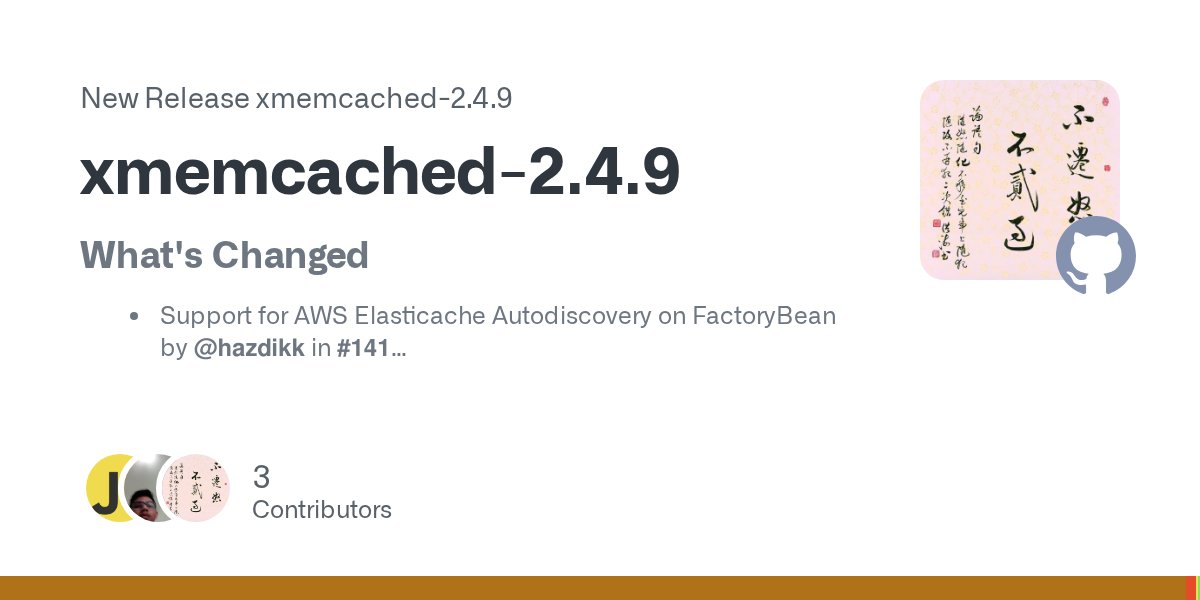 killme20082's tweet card. What's Changed Support for AWS Elasticache Autodiscovery on FactoryBean by @hazdikk in #141 Refactor: Rename AWSElastic to AutoDiscovery for AWS and GCP compatibility by @hazdikk in #143 call ...