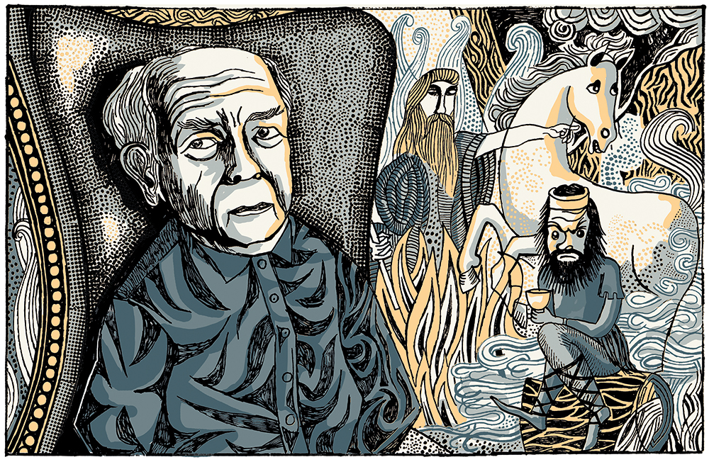 spectator's tweet card. Alan Garner is sitting in a high-backed leather porter’s chair right inside the hearth enclosure of an immense fireplace, with a chimney stack stretching up 27ft and a very strange-looking firepit. I...