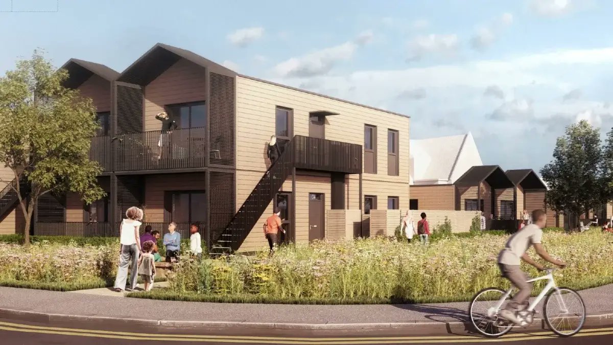 ShowHouse_'s tweet card. Rollalong has been awarded a contract by Wates Residential and Havering Council to supply temporary modular homes to a site in Romford.