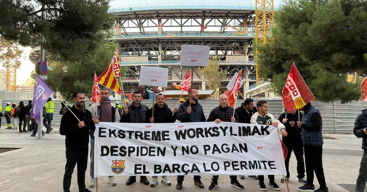 gazetesozcu's tweet card. İspanya İşçi Sendikaları Konfederasyonu’nun şikayetiyle baskın yapan İspanyol Bakanlık 450’ye yakın kaçak işçi tespit etti. Sendika, Limak ve Barcelona’ya büyük para cezası bekliyor.