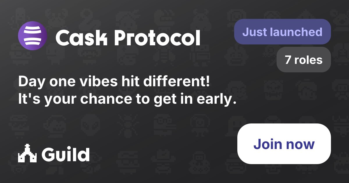 caskprotocol's tweet card. Home page for "Cask Protocol" guild