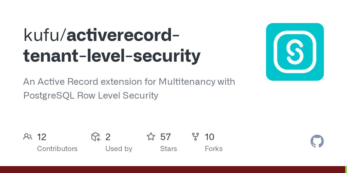 sumyapp's tweet card. An Active Record extension for Multitenancy with PostgreSQL Row Level Security - kufu/activerecord-tenant-level-security