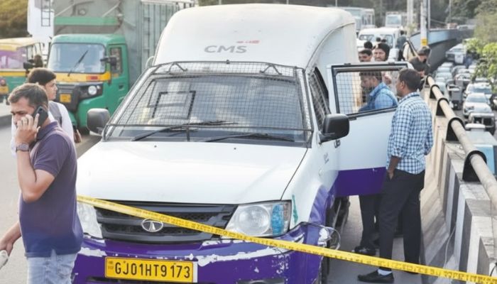 ssharma68's tweet card. A group of men posing as RBI officers stopped a CMS cash van near Ashoka Pillar, Bengaluru, claiming a regulatory check. They separated the armed guards from their weapons and directed the van to...