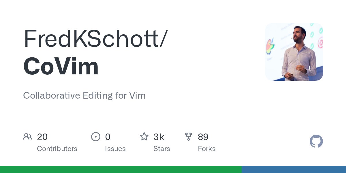 sagarrakshe2's tweet card. Collaborative Editing for Vim. Contribute to FredKSchott/CoVim development by creating an account on GitHub.