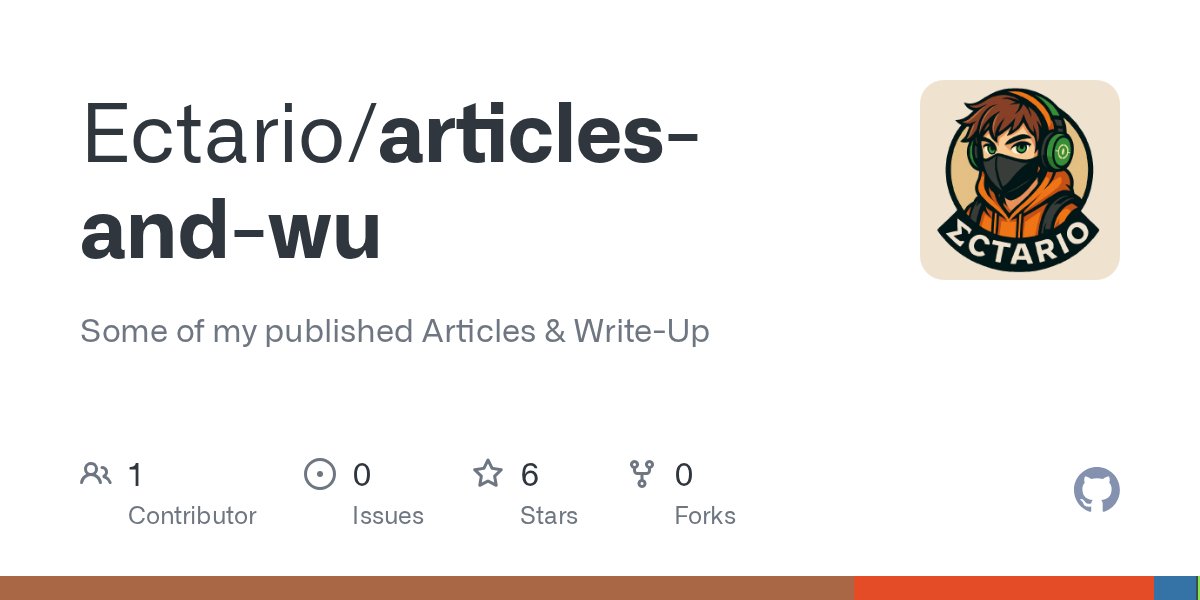 Ectari0's tweet card. Some of my published Articles & Write-Up. Contribute to Ectario/articles-and-wu development by creating an account on GitHub.