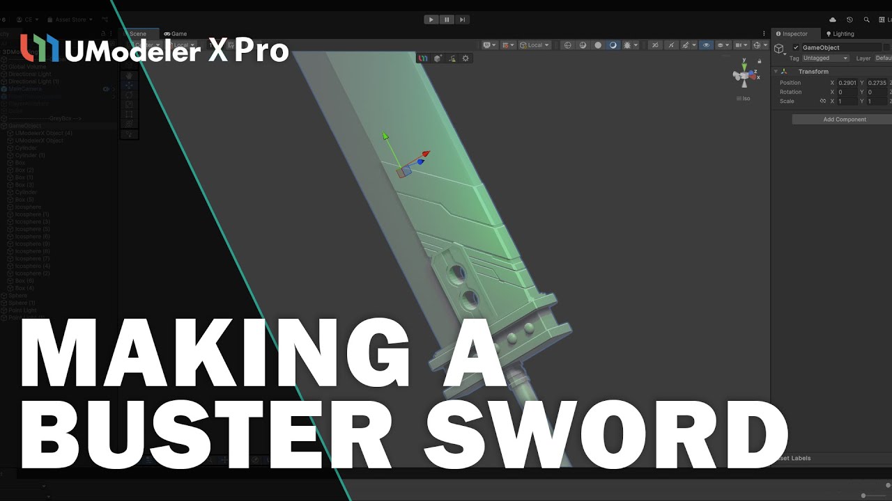 IGHDev's tweet card. 3D Modeling a Buster Sword in Unity