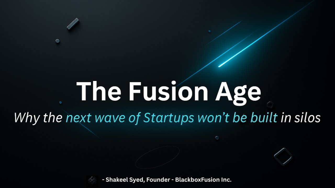 BlackboxFusion's tweet card. Innovation used to happen in silos. Startups would enter a single industry, disrupt incumbents, and scale by focusing on one vertical.