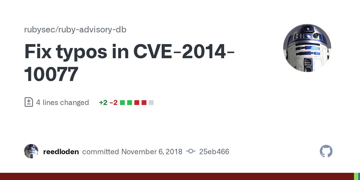 rubysec's tweet card. Fix my two early-morning typos. :(
