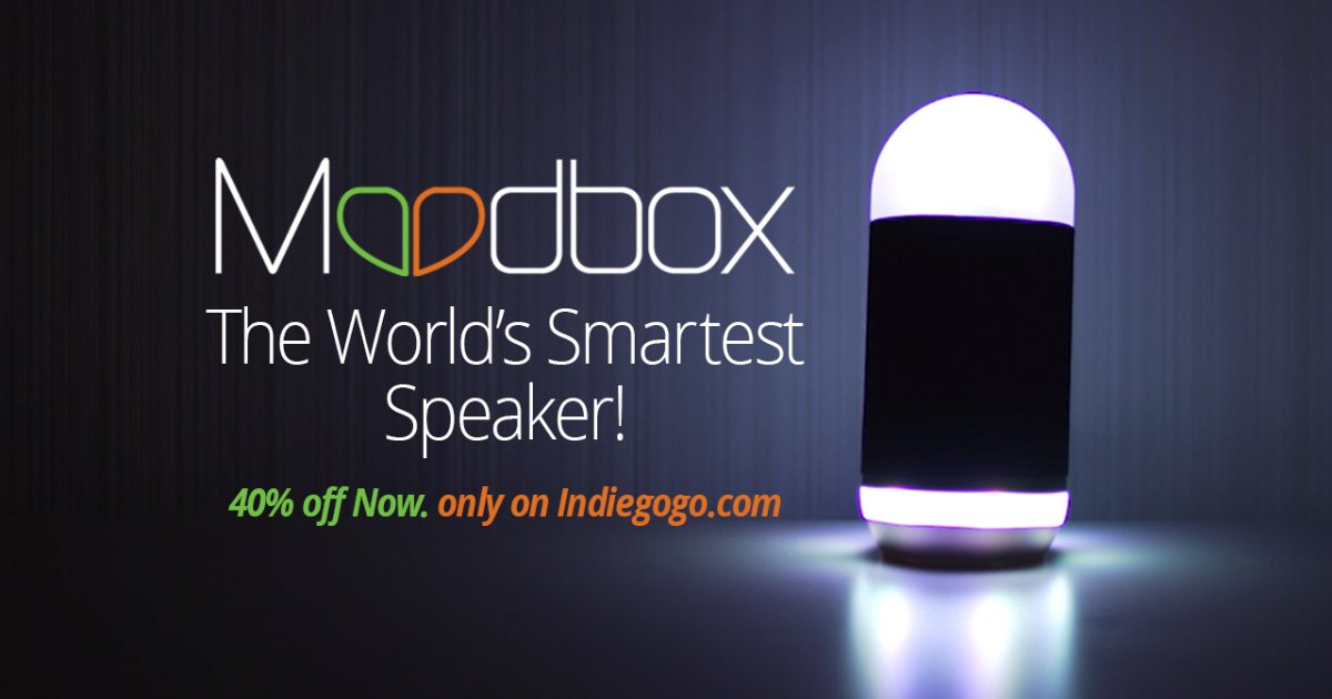 my_moodbox's tweet card. The First speaker to use Emotional Intelligence to enhance any mood with the perfect music & light.