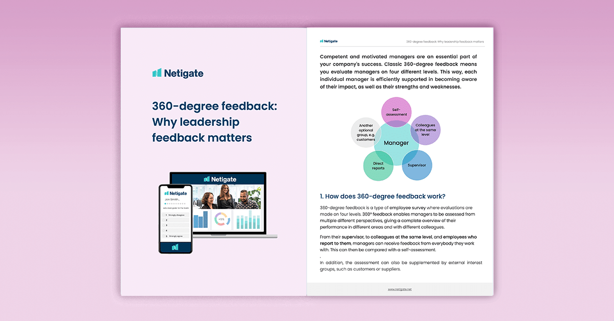 Netigate's tweet card. Download our 360-degree feedback ebook. Learn how to support the managers in your business with multi-faceted feedback.