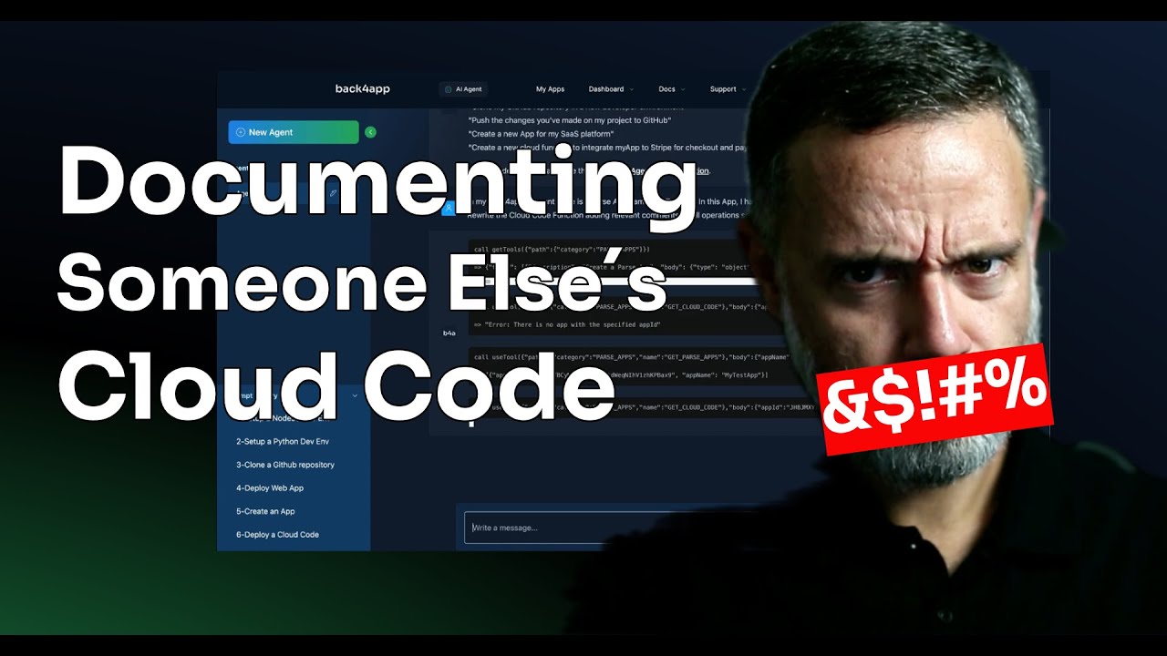 back4app's tweet card. Reading and Documenting Cloud Code using AI
