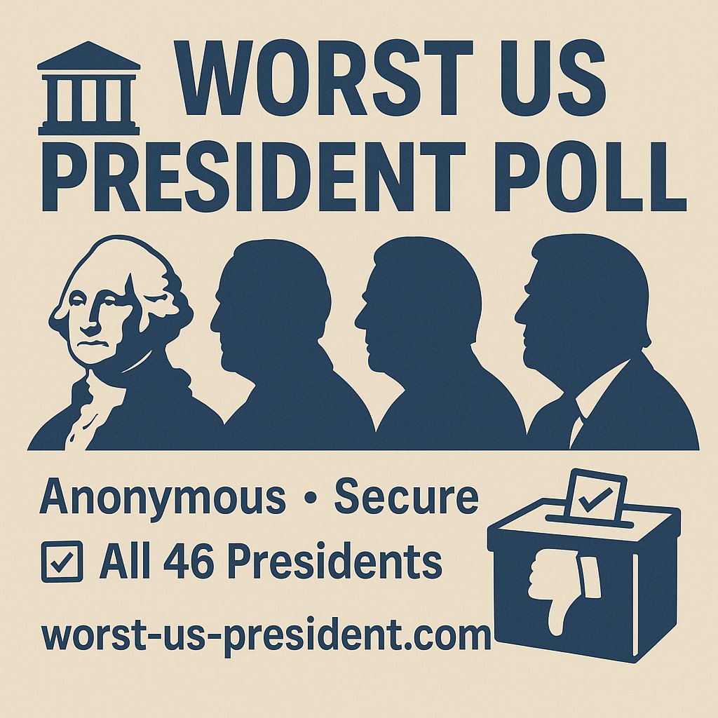 Worst_US_POTUS's tweet card. Vote anonymously in our presidential opinion poll to determine the worst US president in American history. Compare all 46 presidents.