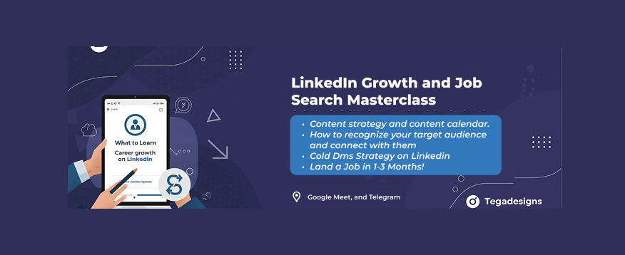 Tegadesigns's tweet card. LinkedIn Growth & Job Search Masterclass 🚀Struggling to land a job? This masterclass will teach you:✅ How to attract recruiters with content strategy & a content calendar✅ Proven steps to land a job...