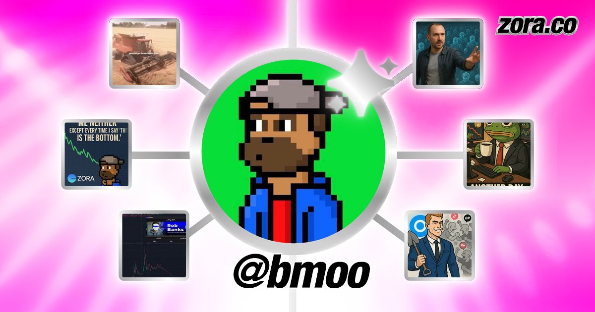 DropMechanics's tweet card. bmoo is on Zora.