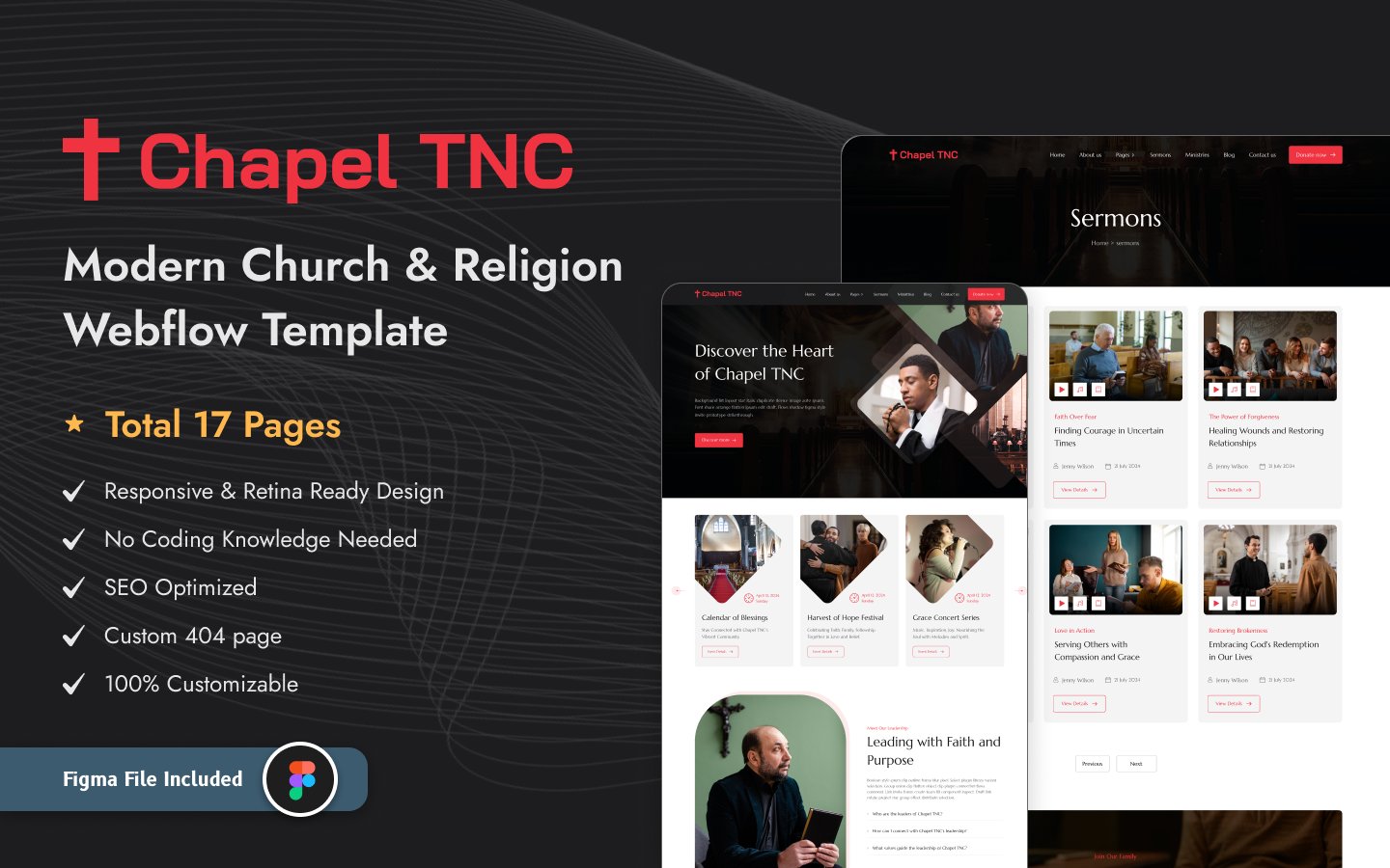 TNCFlow's tweet card. A significant announcement for all religious organizations. Introducing Chapel TNC, a church webflow template that connecting with your congregation.